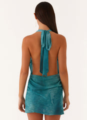 Eleanora Plunge Mini Dress - Green Tie Dye