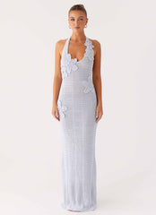 Novalee Flower Crochet Maxi Dress - Blue