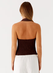 Sunflare Linen Halter Top - Chocolate