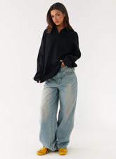 Torrie Oversized Polo Top - Black