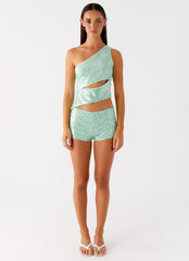 Travis Sequin Mini Shorts - Sage