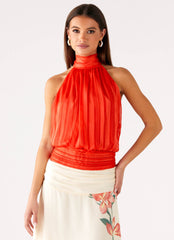 Willow Chiffon Top - Coral