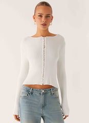 Wonderwall Lace Up Long Sleeve Top - White