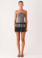 Yerin Strapless Frill Mini Dress - Grey Polkadot
