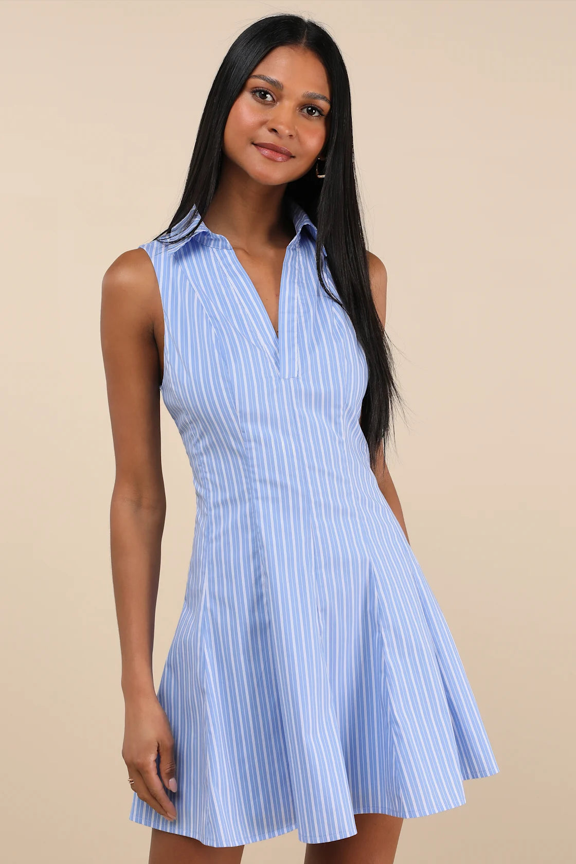 Zenley White Collared Skater Mini Dress