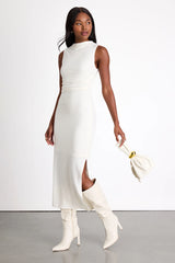 Zephine Ivory Sleeveless Sweater Midi Dress