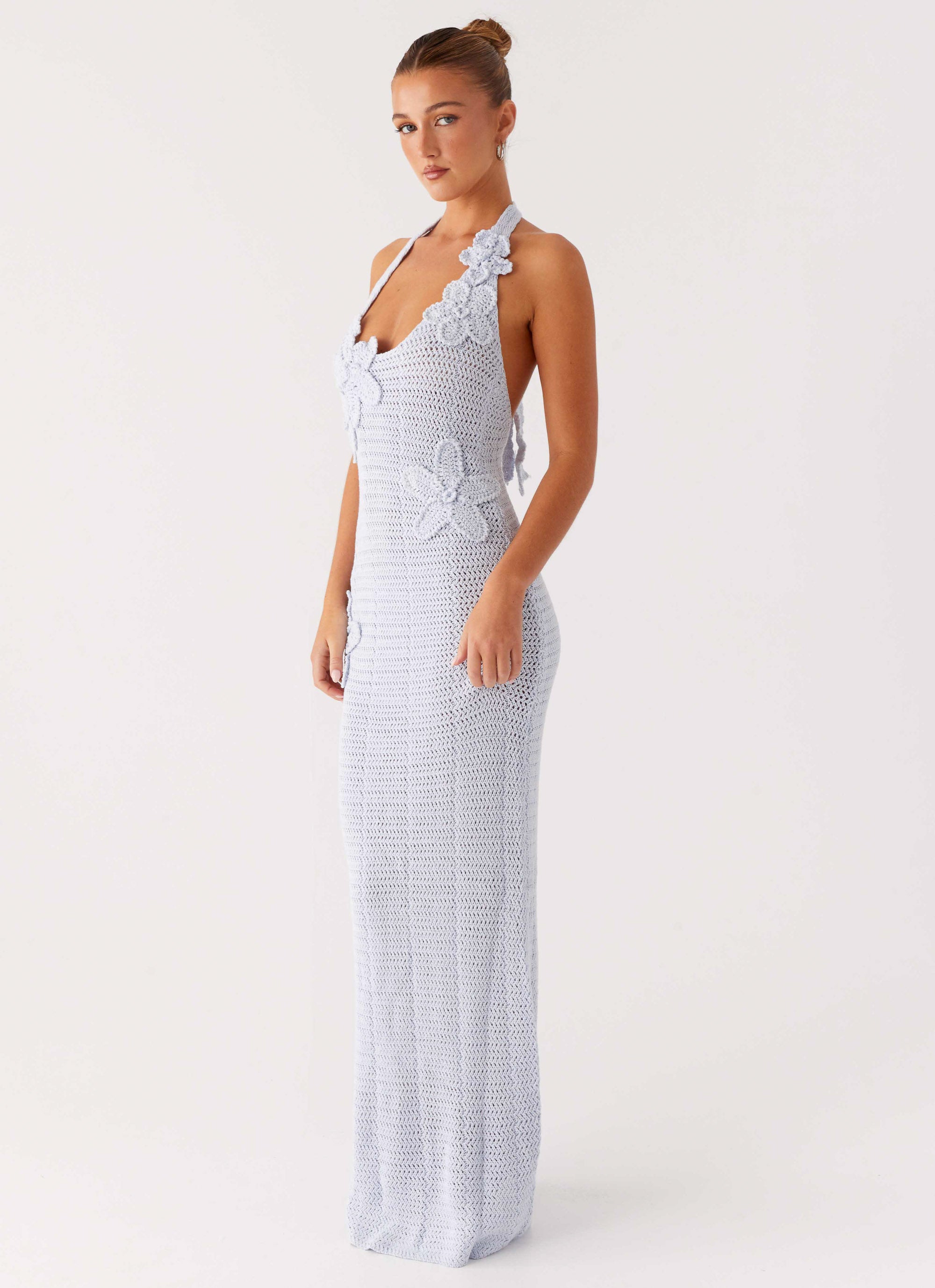 Novalee Flower Crochet Maxi Dress - Blue