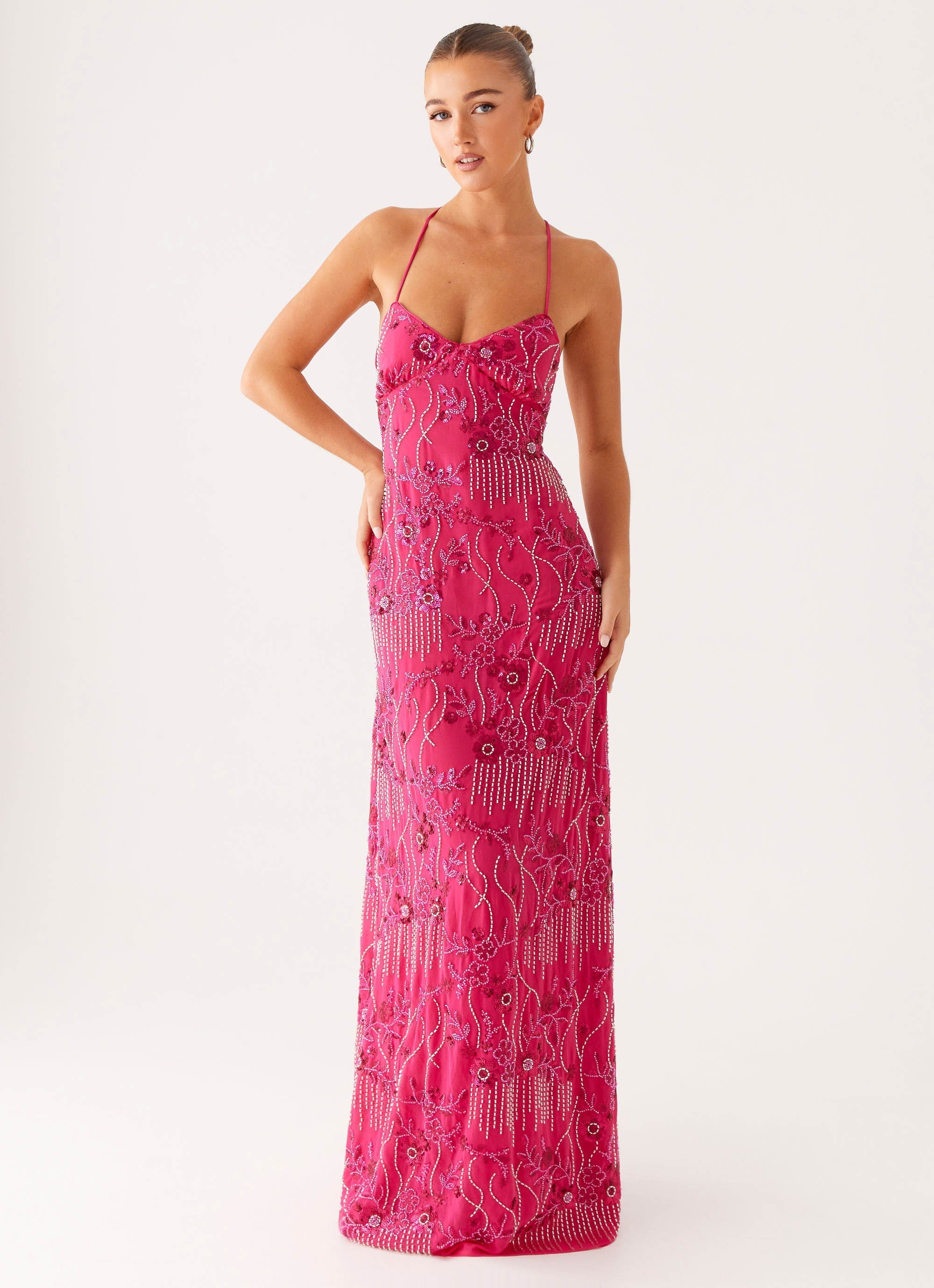 Vietta Sequin Cami Maxi Dress - Fuchsia