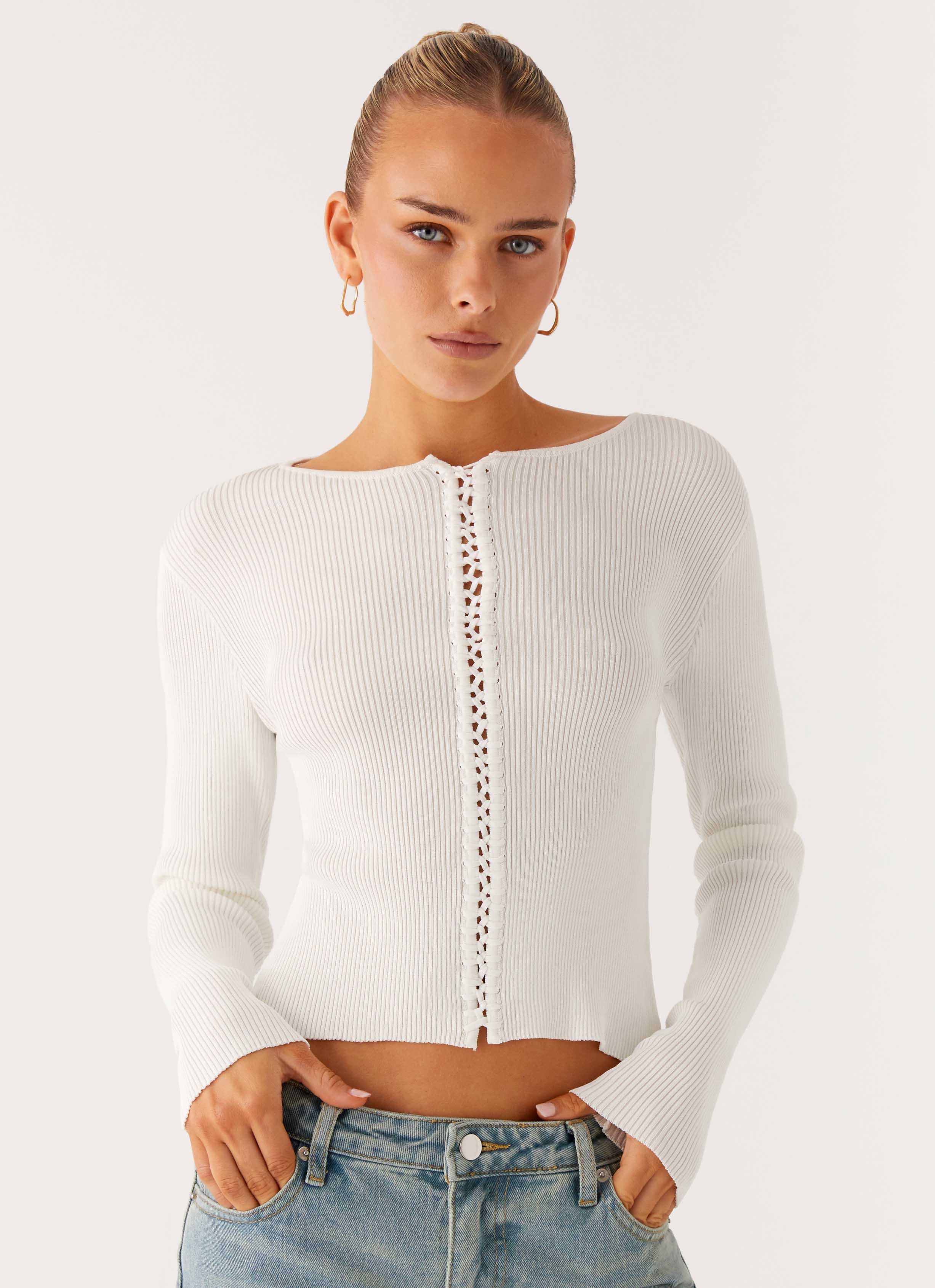 Wonderwall Lace Up Long Sleeve Top - White
