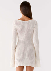 Zenzi Long Sleeve Crochet Mini Dress - White